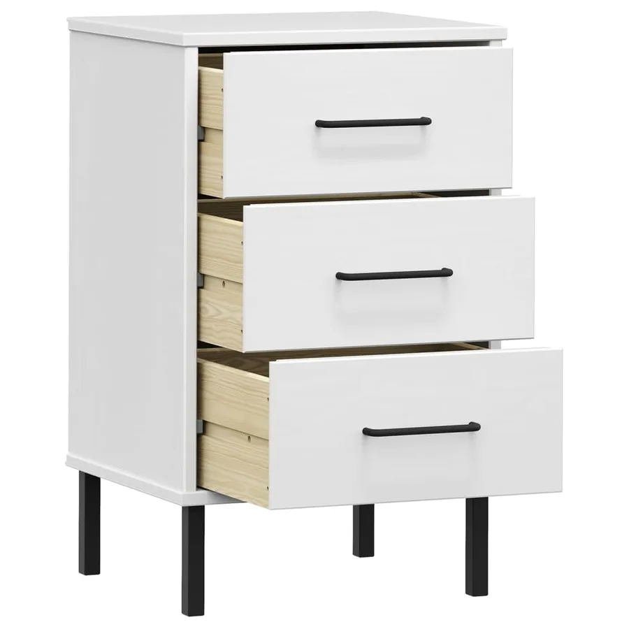 Table de chevet avec pieds en métal Blanc Bois pin massif OSLO - 5
