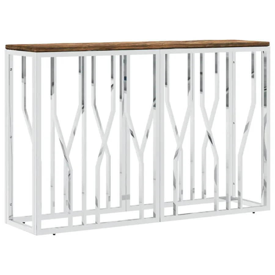 Table console acier inoxydable et bois massif de récupération - 2