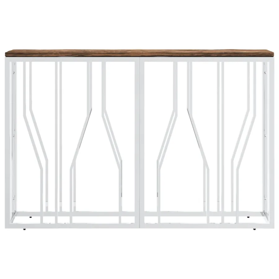 Table console acier inoxydable et bois massif de récupération - 3