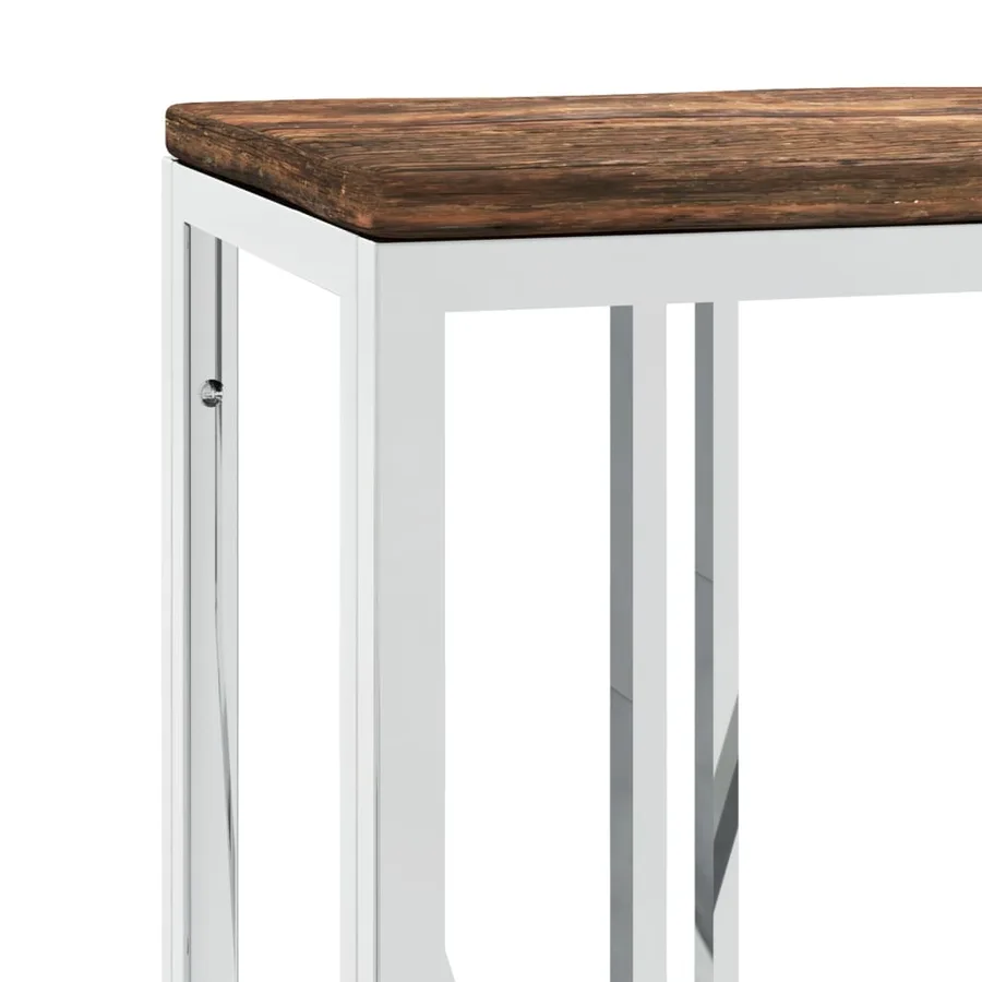 Table console acier inoxydable et bois massif de récupération - 5