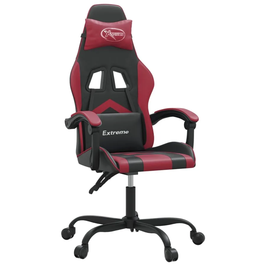 Chaise de jeu pivotante Noir et rouge bordeaux Similicuir - 2
