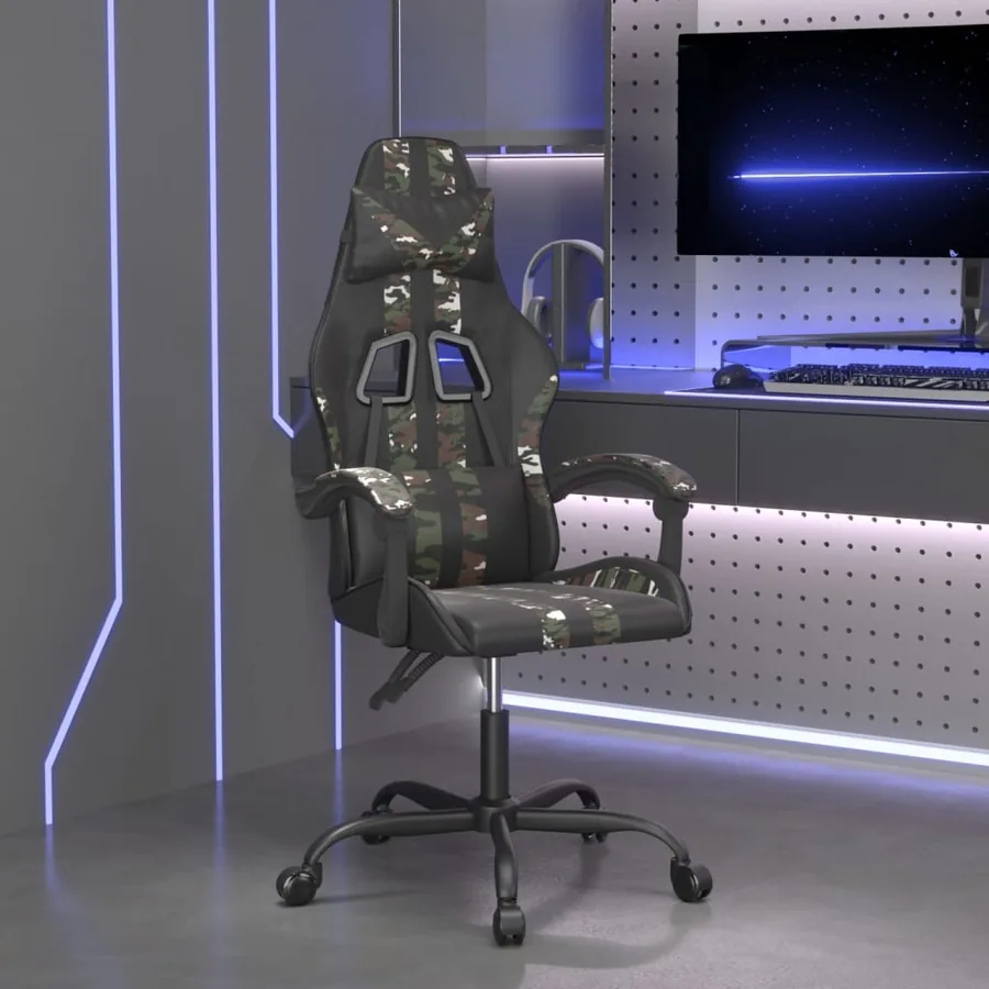 Chaise de jeu pivotante Noir et camouflage Similicuir