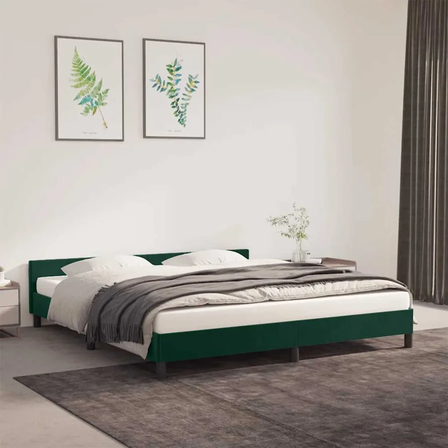Cadre de lit sans matelas vert foncé 160x200 cm velours