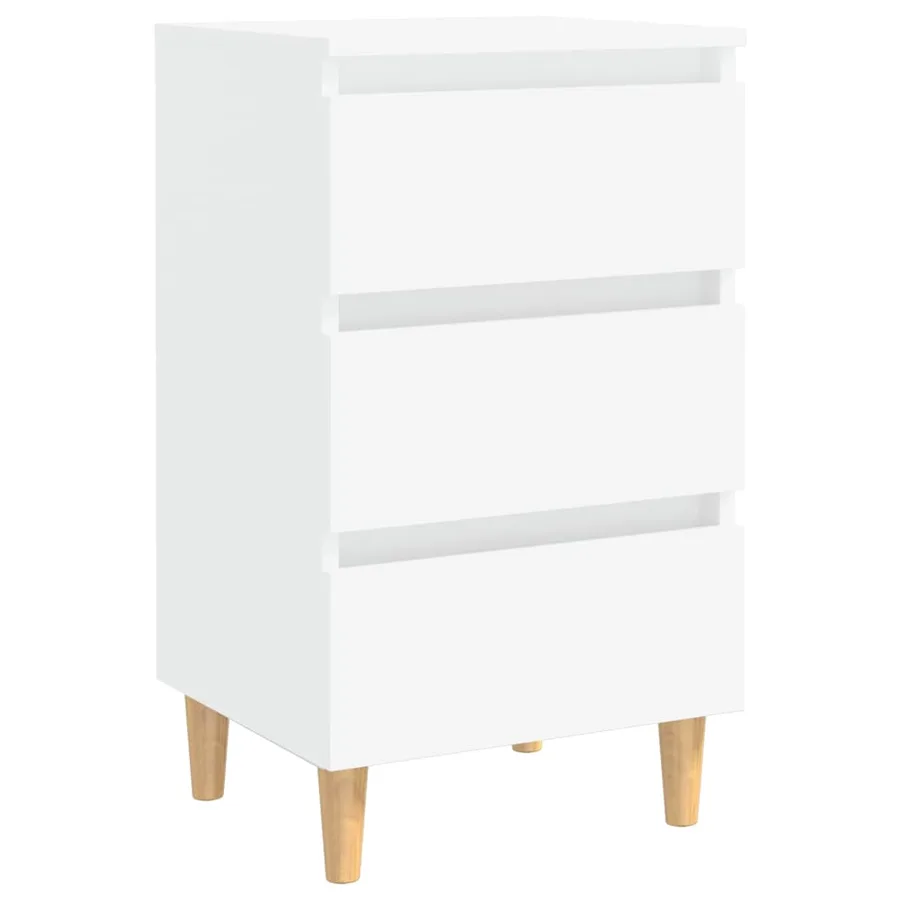 Table de chevet avec pieds en bois solide Blanc 40x35x69 cm - 2