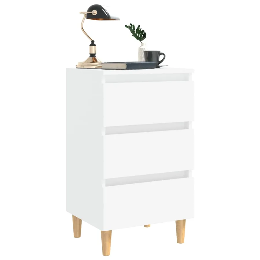 Table de chevet avec pieds en bois solide Blanc 40x35x69 cm - 3