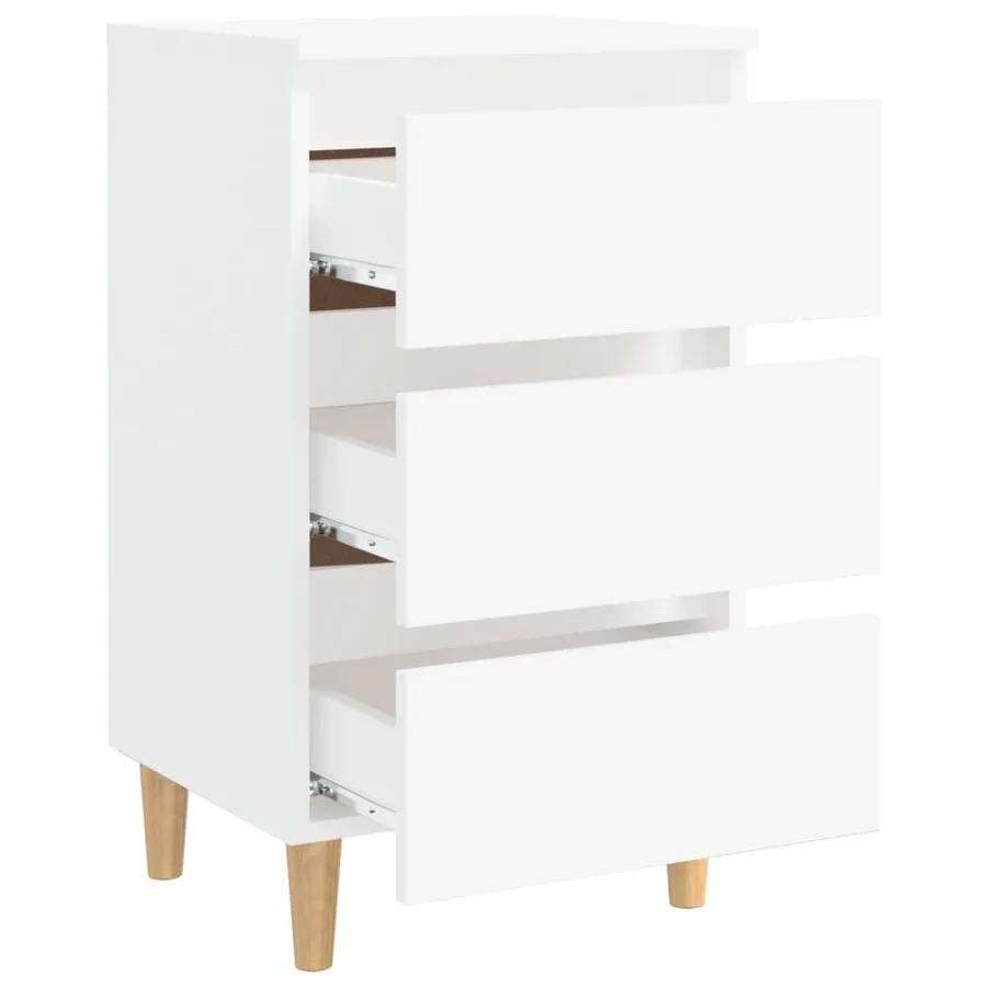 Table de chevet avec pieds en bois solide Blanc 40x35x69 cm - 4