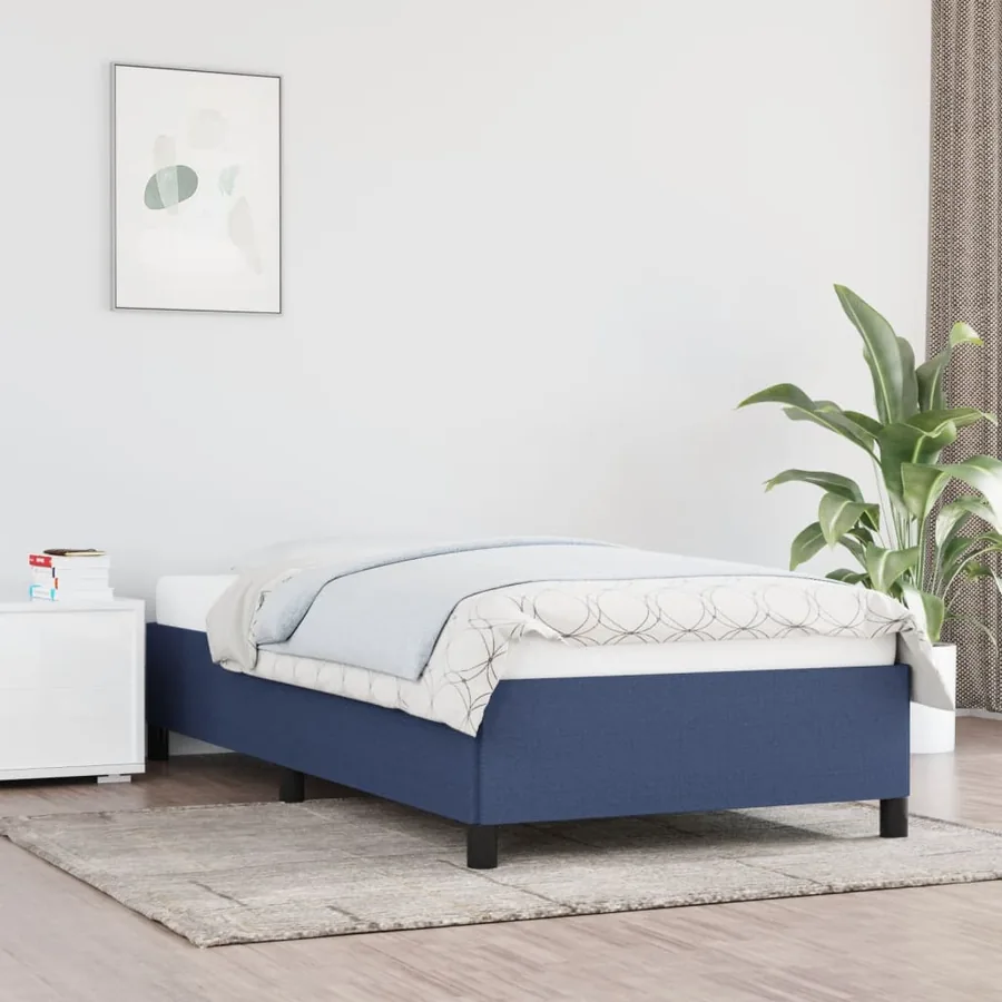 Cadre de lit sans matelas bleu 90x190 cm tissu