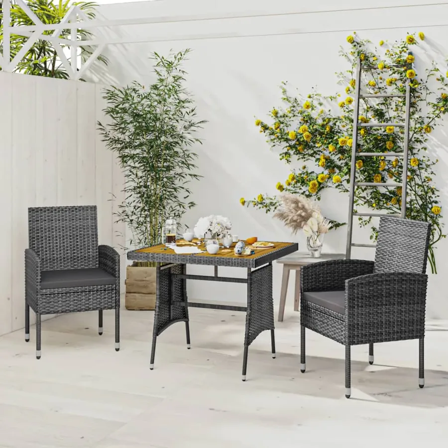 Ensemble à manger d'extérieur 3 pcs Résine tressée Gris