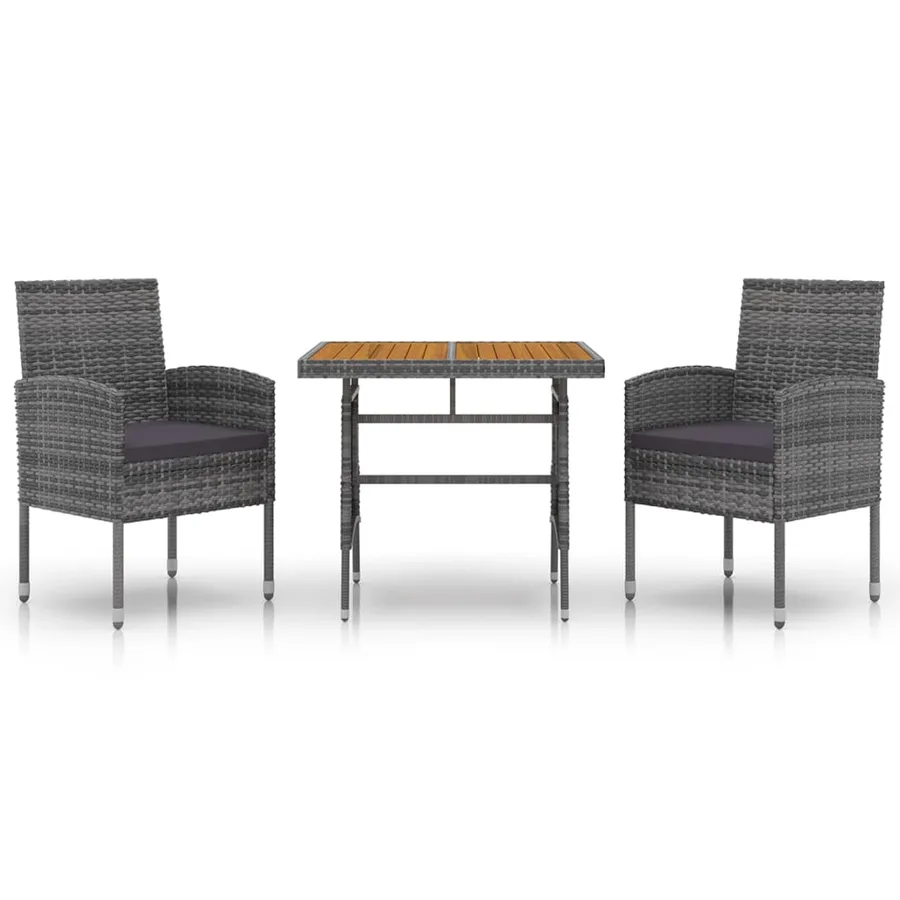 Ensemble à manger d'extérieur 3 pcs Résine tressée Gris - 2