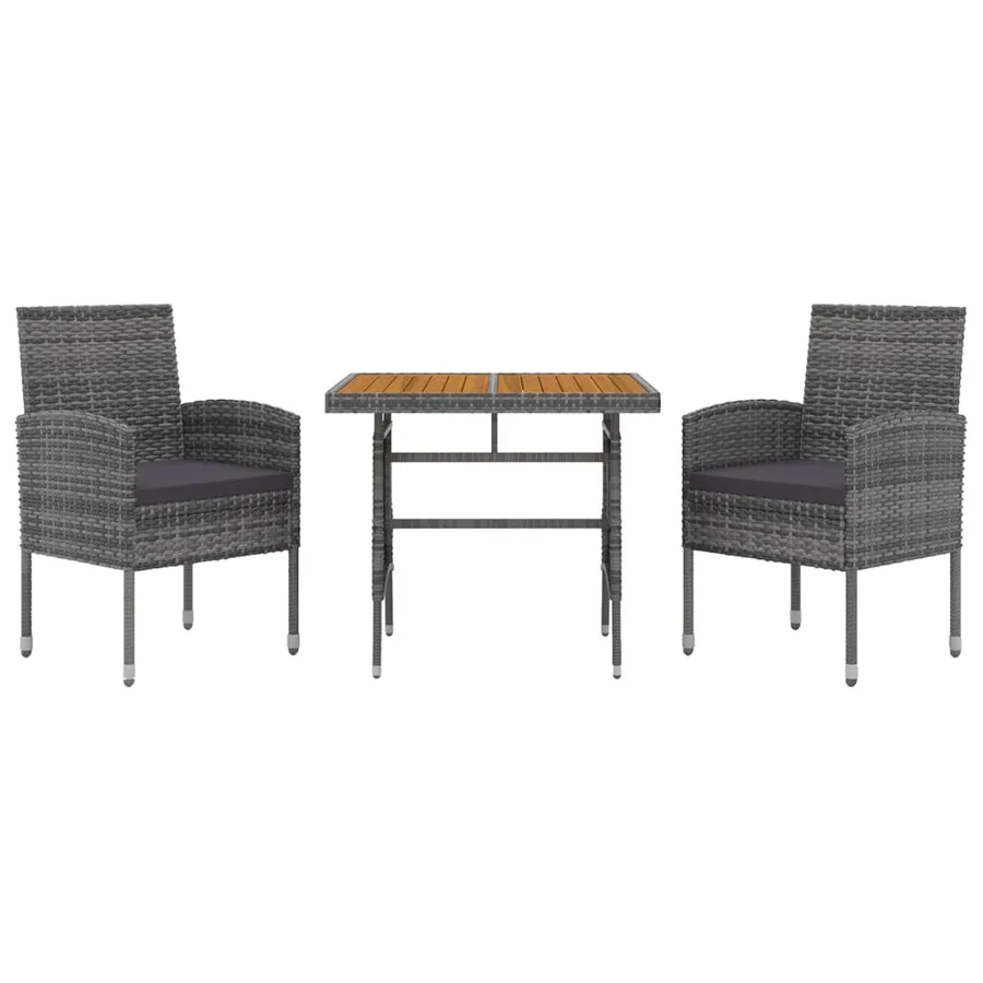 Ensemble à manger d'extérieur 3 pcs Résine tressée Gris - 3
