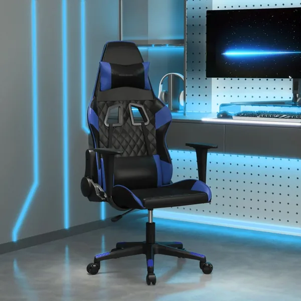 Chaise de jeu de massage Noir et bleu Similicuir