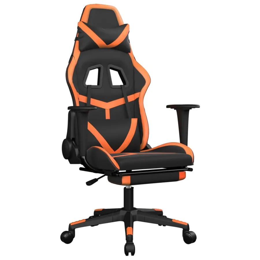 Chaise de jeu de massage et repose-pied Noir&Orange Similicuir - 2