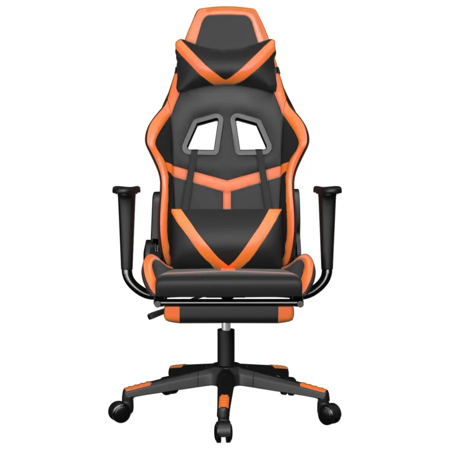 Chaise de jeu de massage et repose-pied Noir&Orange Similicuir - 4