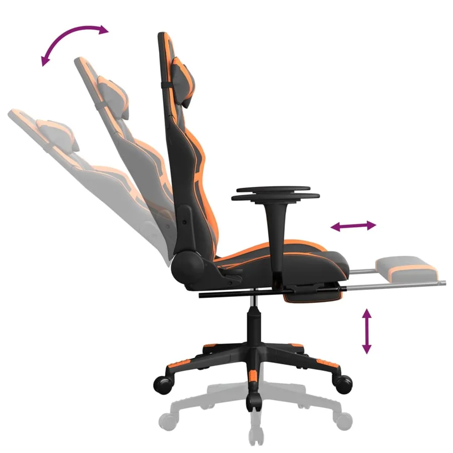 Chaise de jeu de massage et repose-pied Noir&Orange Similicuir - 7