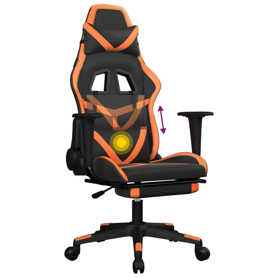 Chaise de jeu de massage et repose-pied Noir&Orange Similicuir - 8