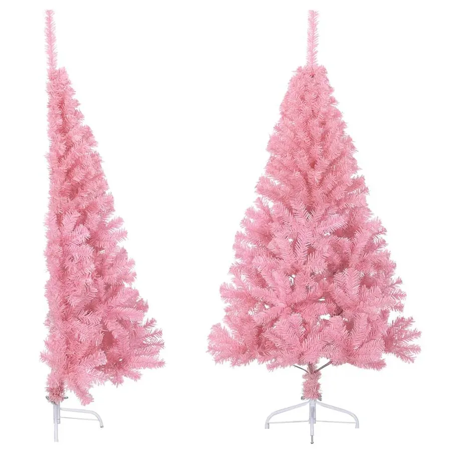 Demi sapin de Noël artificiel avec support Rose 120 cm PVC - 2