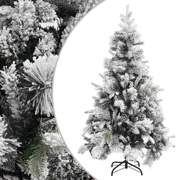 Sapin de Noël à flocons de neige et pommes de pin 195 cm PVC/PE