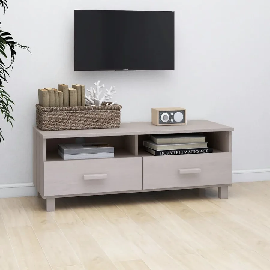 Meuble TV HAMAR Blanc 106x40x40 cm Bois massif de pin - 7