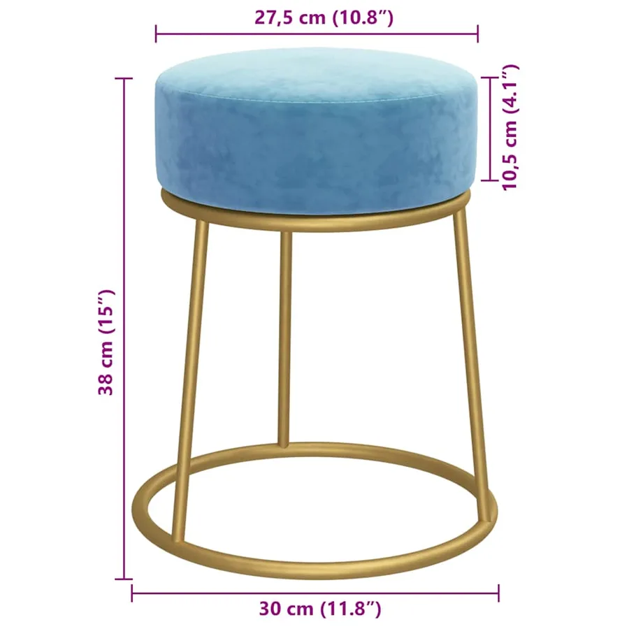 Tabouret rond Bleu clair Velours - 6