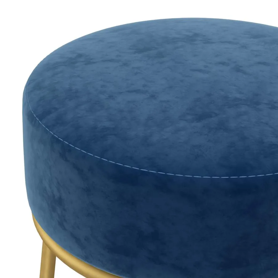 Tabouret rond Bleu Velours - 4