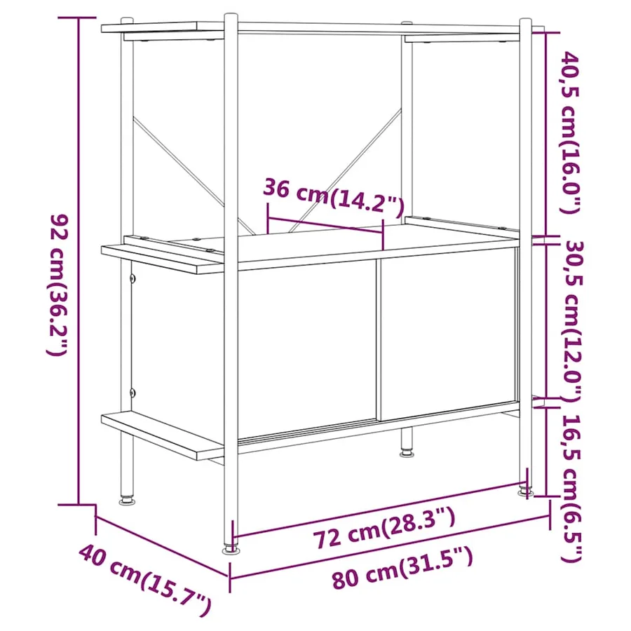 Étagère à 3 niveaux armoire 80x40x92 cm Acier bois d'ingénierie - 6