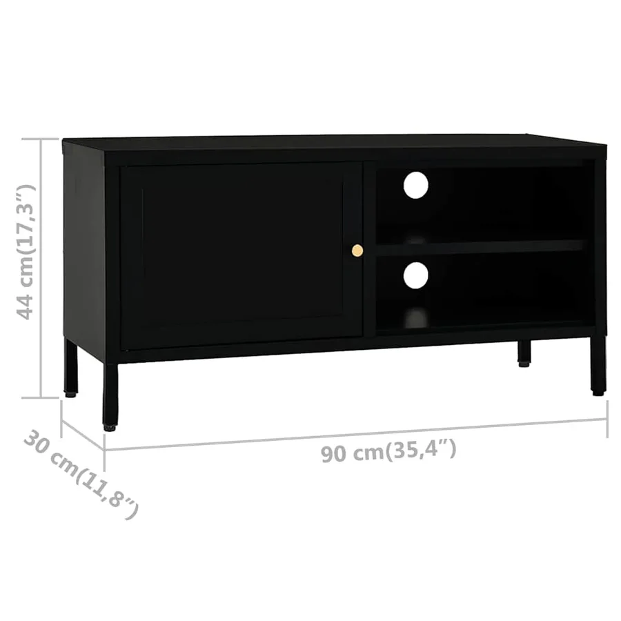 Meuble TV Noir 90x30x44 cm Acier et verre - 10