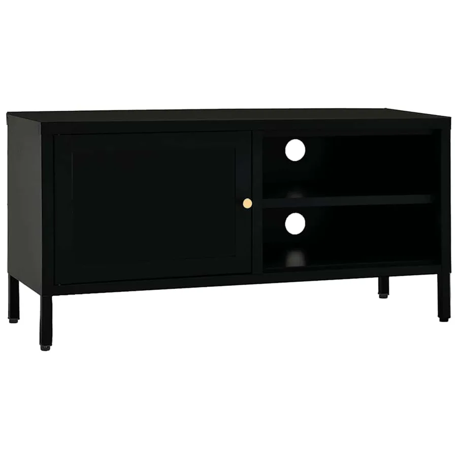 Meuble TV Noir 90x30x44 cm Acier et verre - 2