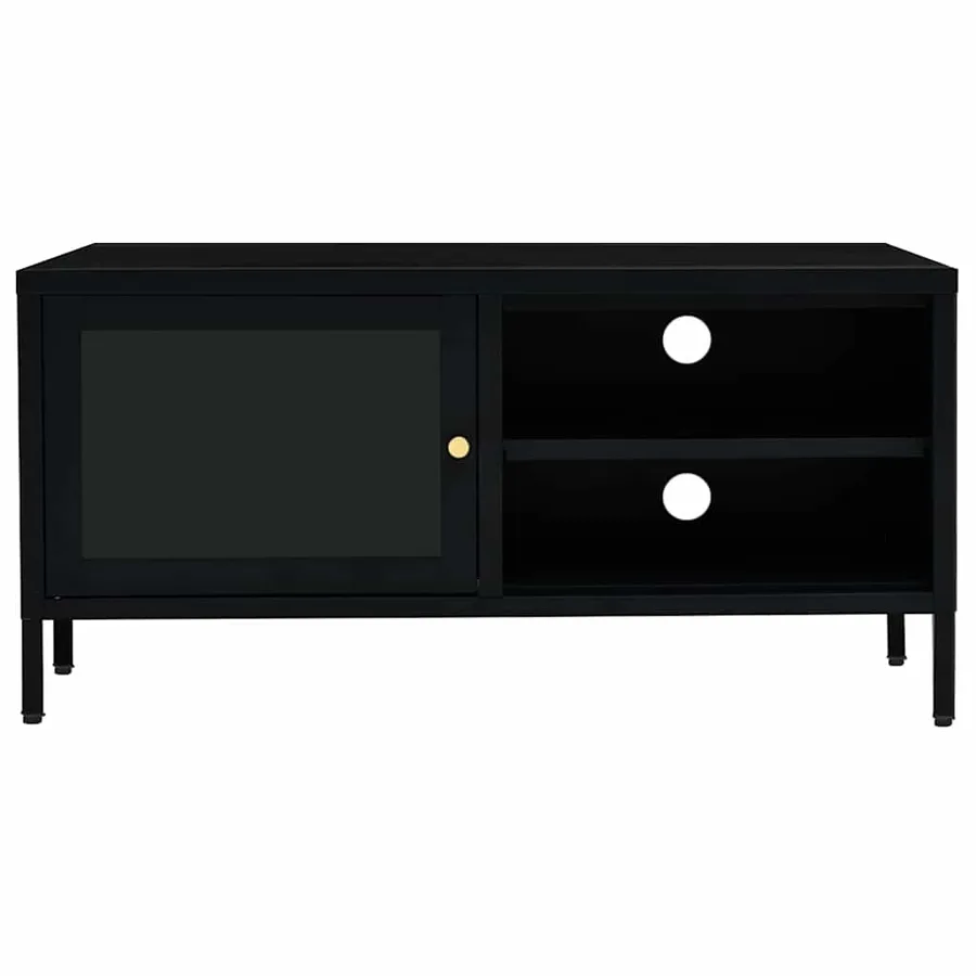 Meuble TV Noir 90x30x44 cm Acier et verre - 3