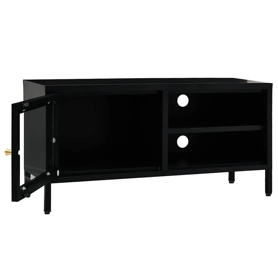 Meuble TV Noir 90x30x44 cm Acier et verre - 6