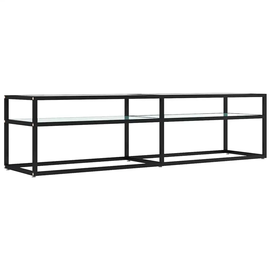 Meuble TV Marbre blanc 160x40x40,5 cm Verre trempé - 2