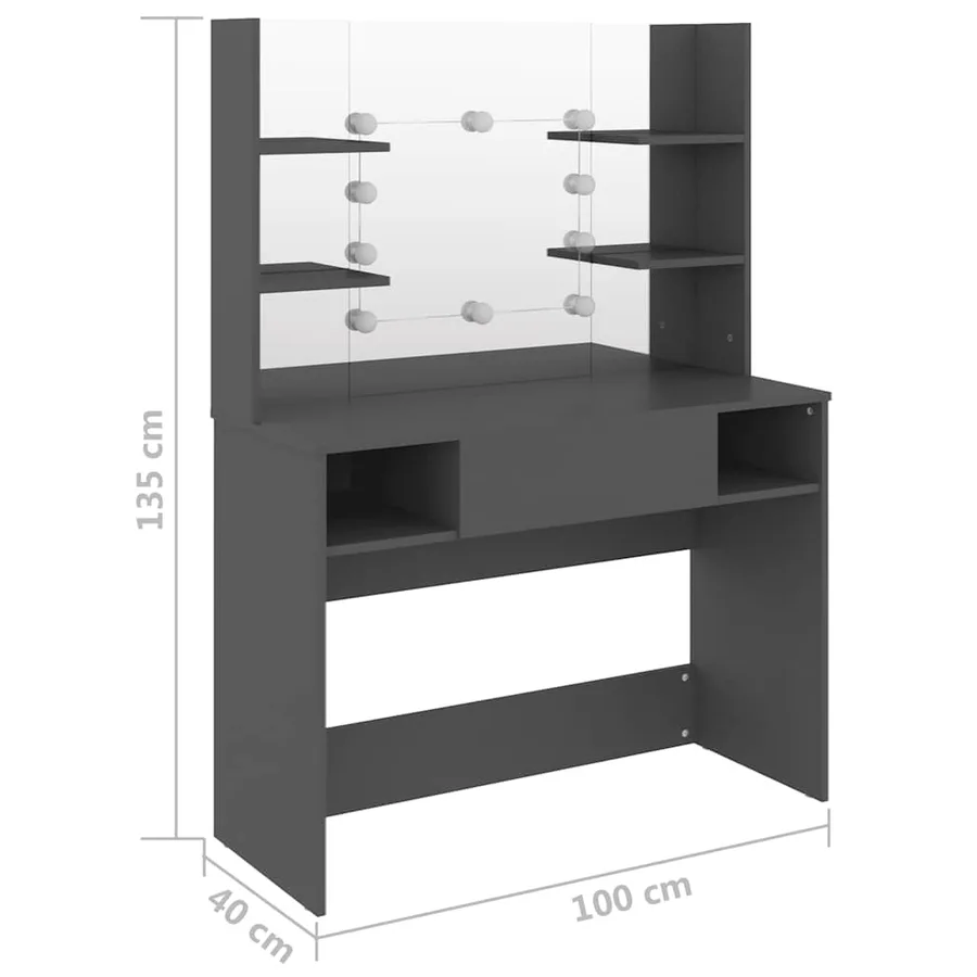 Table de maquillage avec éclairage LED 100x40x135 cm MDF Gris - 6
