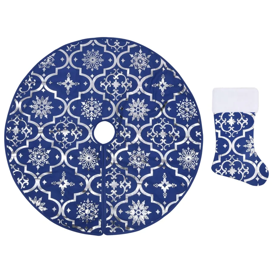 Jupe de sapin de Noël de luxe avec chaussette Bleu 150 cm Tissu - 2