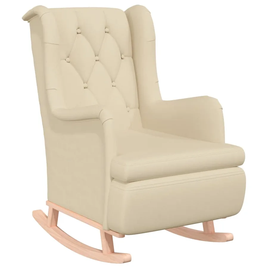 Fauteuil et pieds à bascule en bois d'hévéa solide crème Tissu - 2