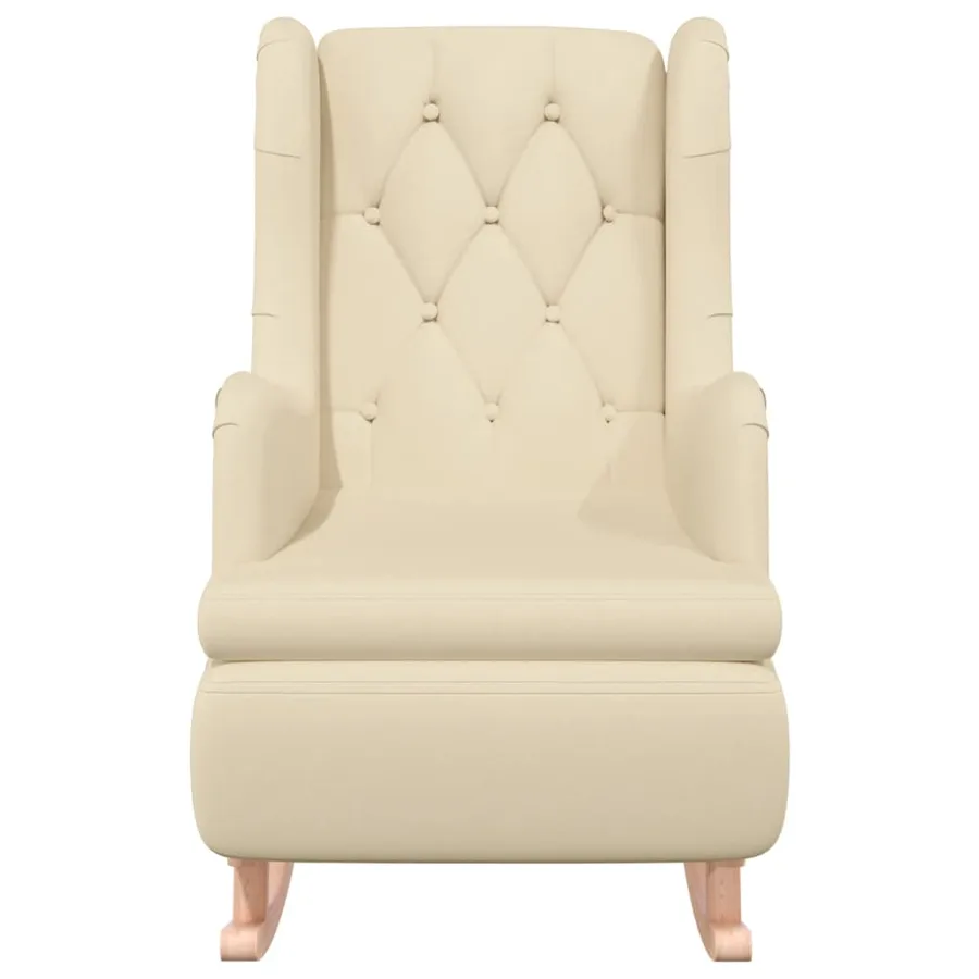 Fauteuil et pieds à bascule en bois d'hévéa solide crème Tissu - 3