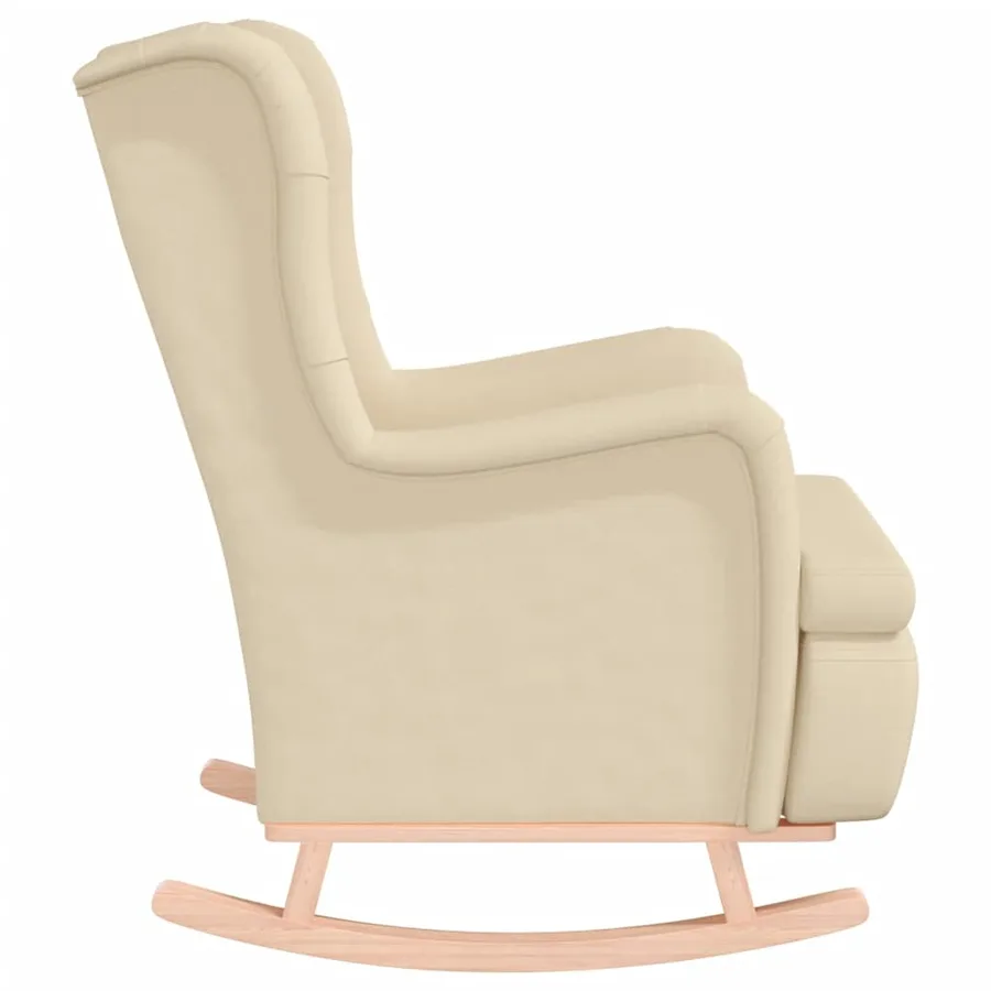 Fauteuil et pieds à bascule en bois d'hévéa solide crème Tissu - 4