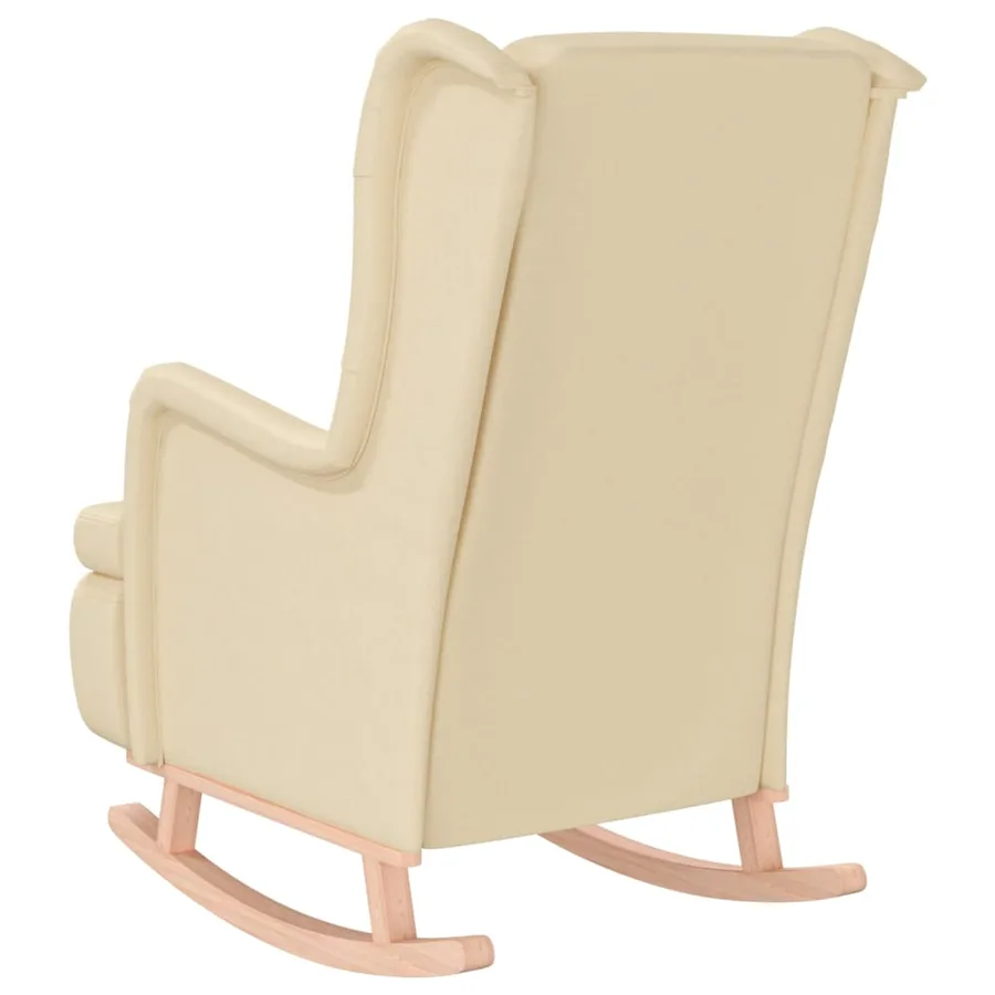 Fauteuil et pieds à bascule en bois d'hévéa solide crème Tissu - 5