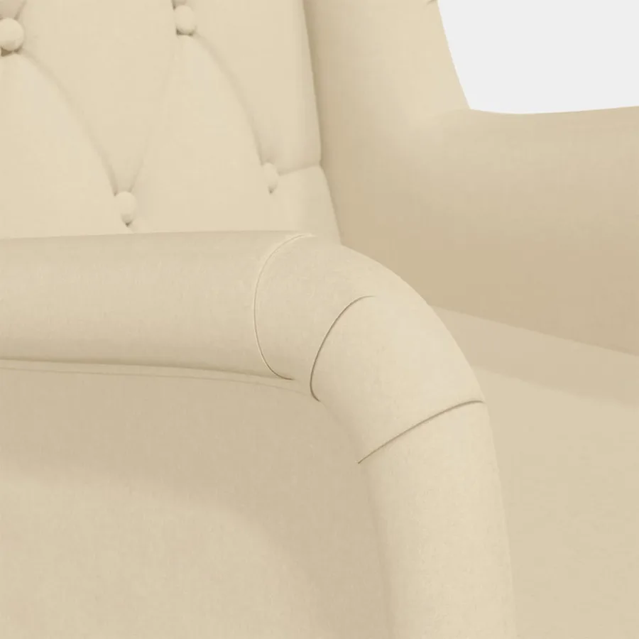 Fauteuil et pieds à bascule en bois d'hévéa solide crème Tissu - 6