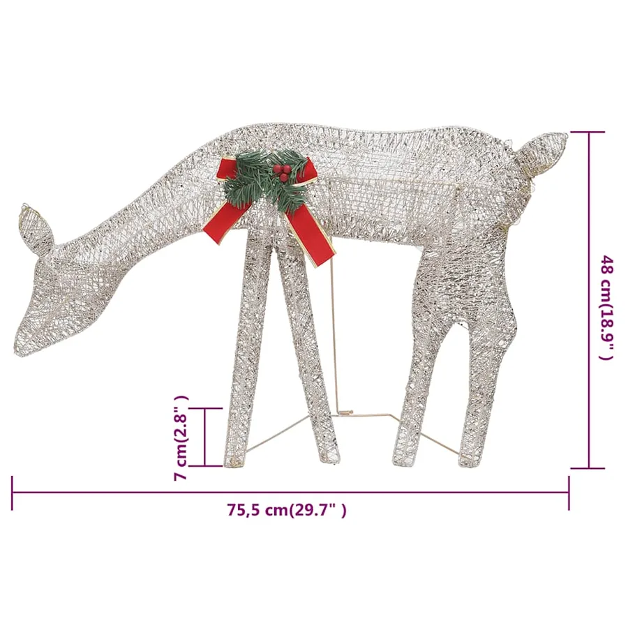 Famille de rennes de Noël 270x7x90 cm Doré Blanc chaud Maille - 13