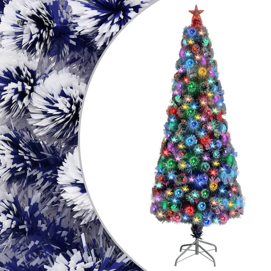 Arbre de Noël artificiel pré-éclairé blanc/bleu fibre optique