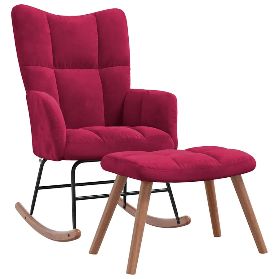 Chaise à bascule avec repose-pied Rouge bordeaux Velours - 2