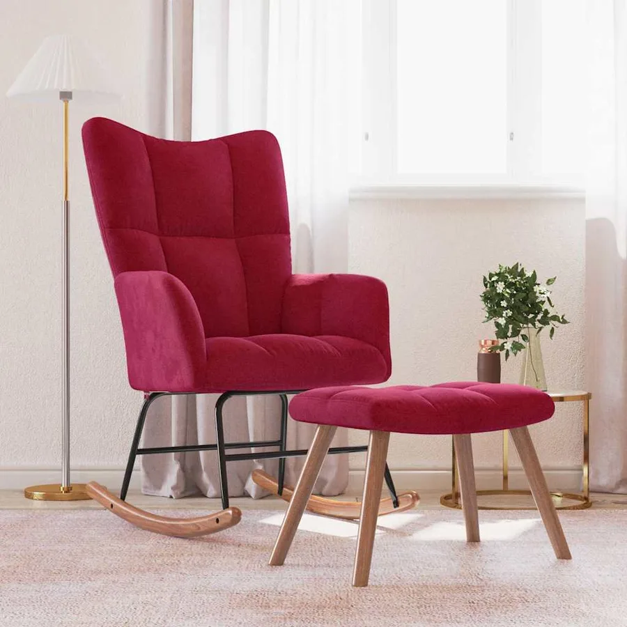Chaise à bascule avec repose-pied Rouge bordeaux Velours - 3