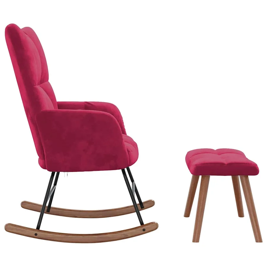 Chaise à bascule avec repose-pied Rouge bordeaux Velours - 6