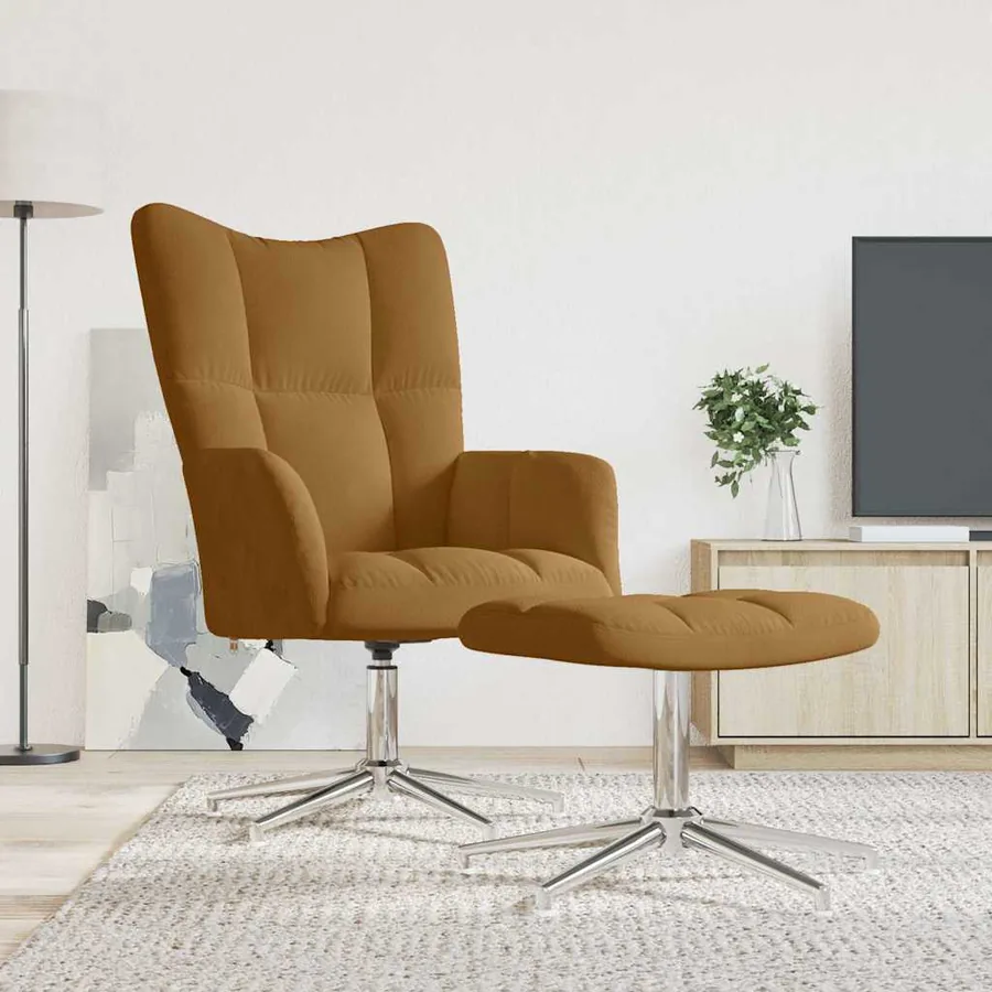 Chaise de relaxation avec tabouret Marron Velours