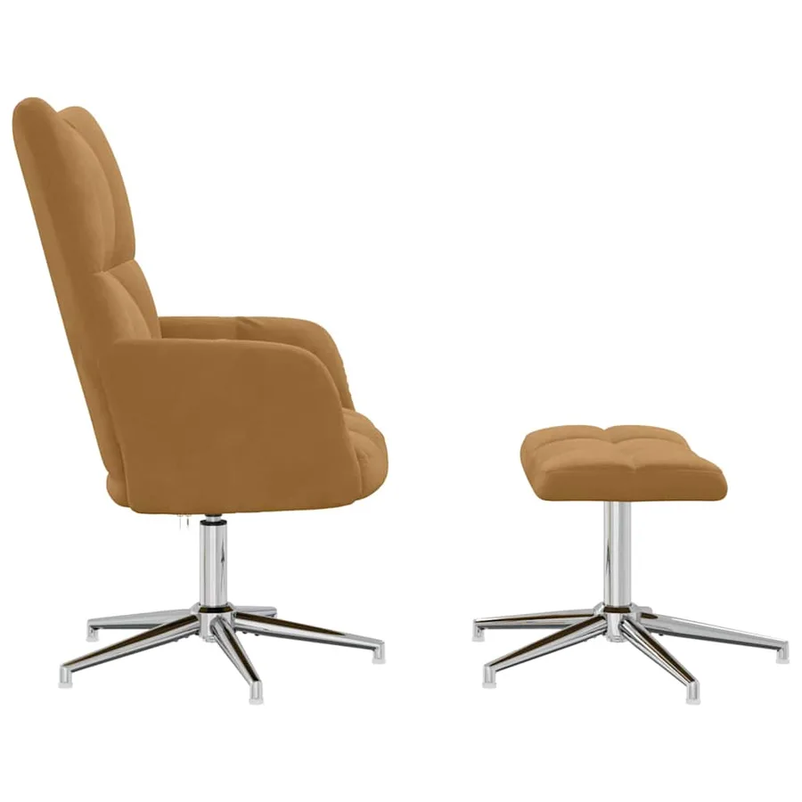 Chaise de relaxation avec tabouret Marron Velours - 4