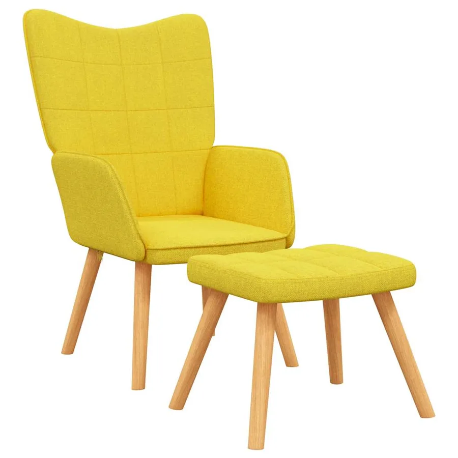 Chaise de relaxation avec tabouret Jaune moutarde Tissu - 2