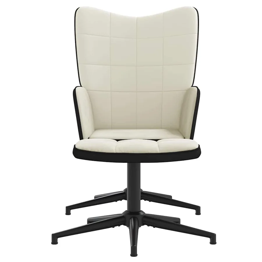 Chaise de relaxation avec tabouret Blanc crème Velours et PVC - 3