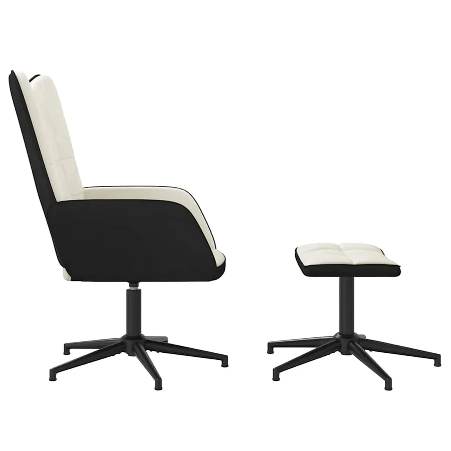 Chaise de relaxation avec tabouret Blanc crème Velours et PVC - 4