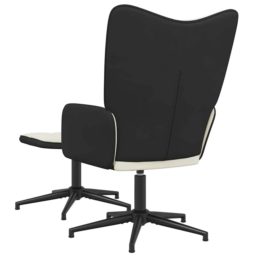 Chaise de relaxation avec tabouret Blanc crème Velours et PVC - 5