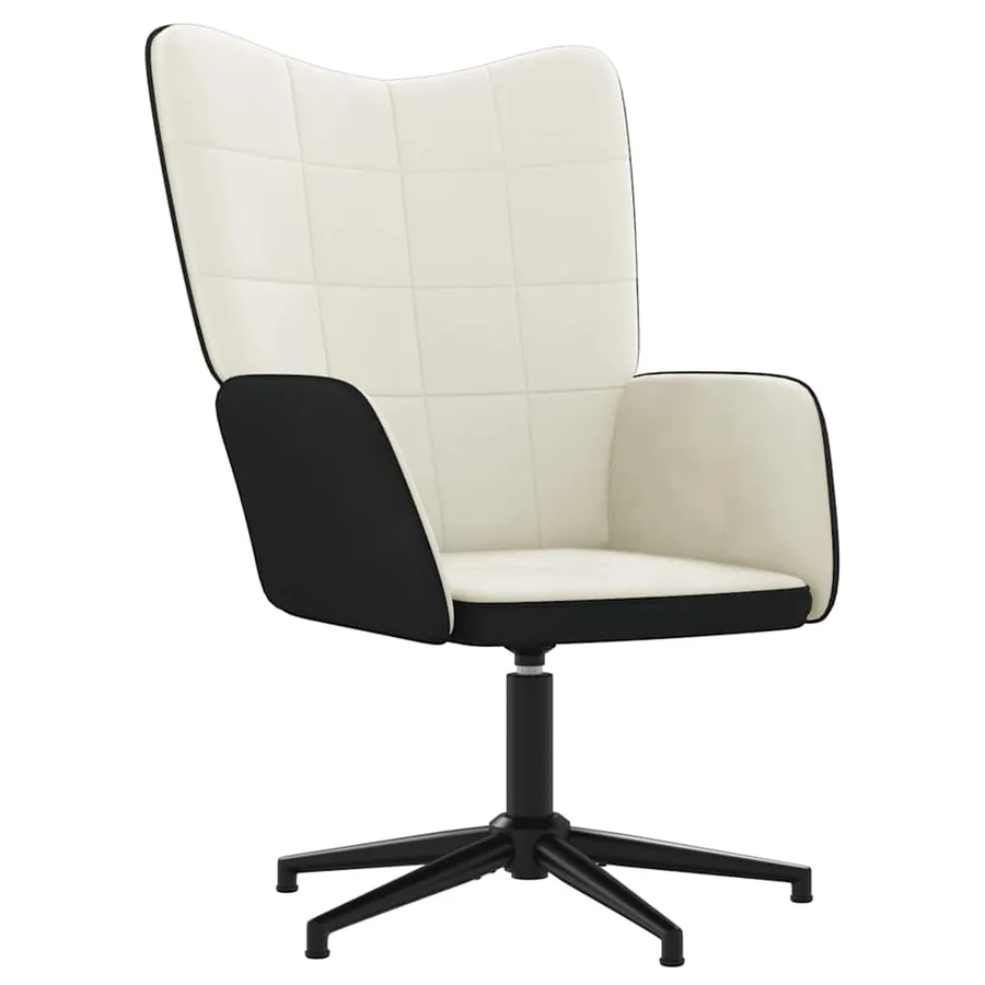 Chaise de relaxation avec tabouret Blanc crème Velours et PVC - 6