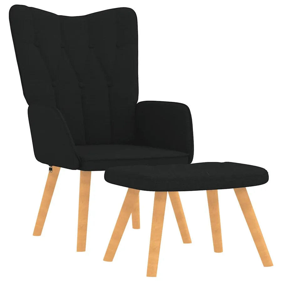 Chaise de relaxation avec tabouret Noir Tissu - 2